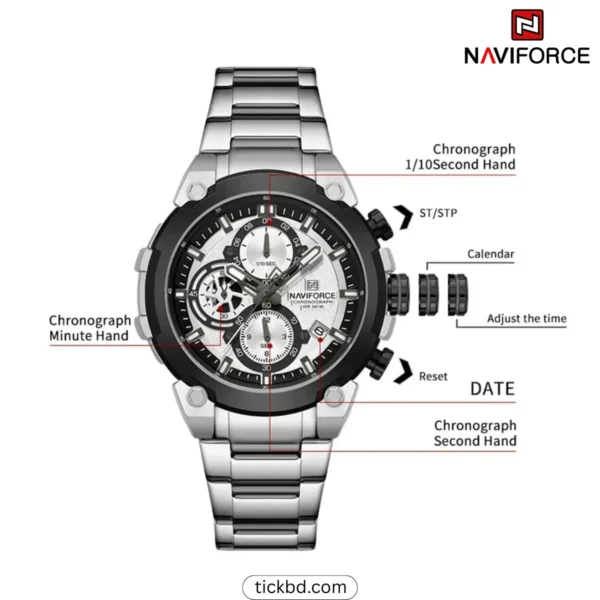 Naviforce NF8071 Watch for Men - Silver Black