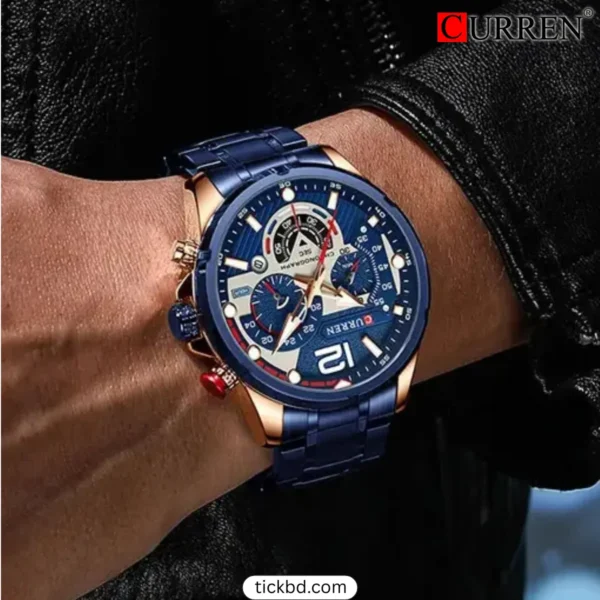 CURREN 8395 Stylist Brand Watch for Men Best price in Banlgadesh- Blue Gold
