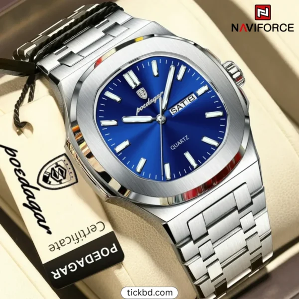 POEDAGAR 853 Luxury Square Man Watch - Silver Blue
