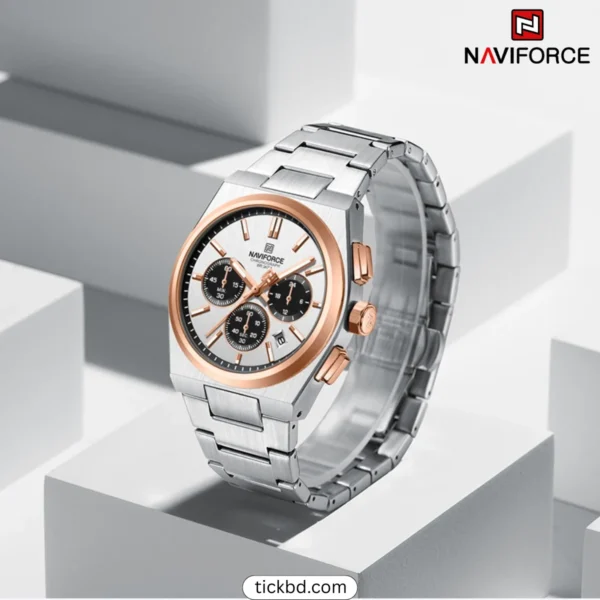 Naviforce 8048 Men's luxury Watch - Silver Rose Gold - Image 4