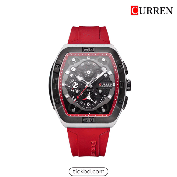 Curren 8443 water-resistant watch with silicone strap and hardlex glass