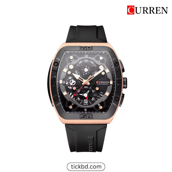 Curren 8443 men's quartz chronograph watch with black silicone strap