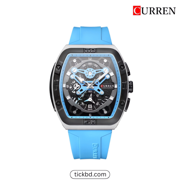Curren 8443 chronograph watch with luminous hands and stopwatch feature
