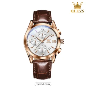 OLEVS 2872 Men’s Leather Strap Quartz Watch