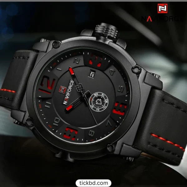 Naviforce NF9099 Luxury Men's Quartz Watch – Black Red