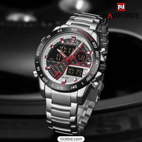 Naviforce NF9171 Silver Red Watch best price in Banlgadesh