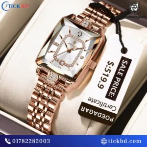 Poedagar 785 Women's Rectangle Quartz Watch – Minimalist Stainless Steel Luxury Watch | Best Price in Bangladesh