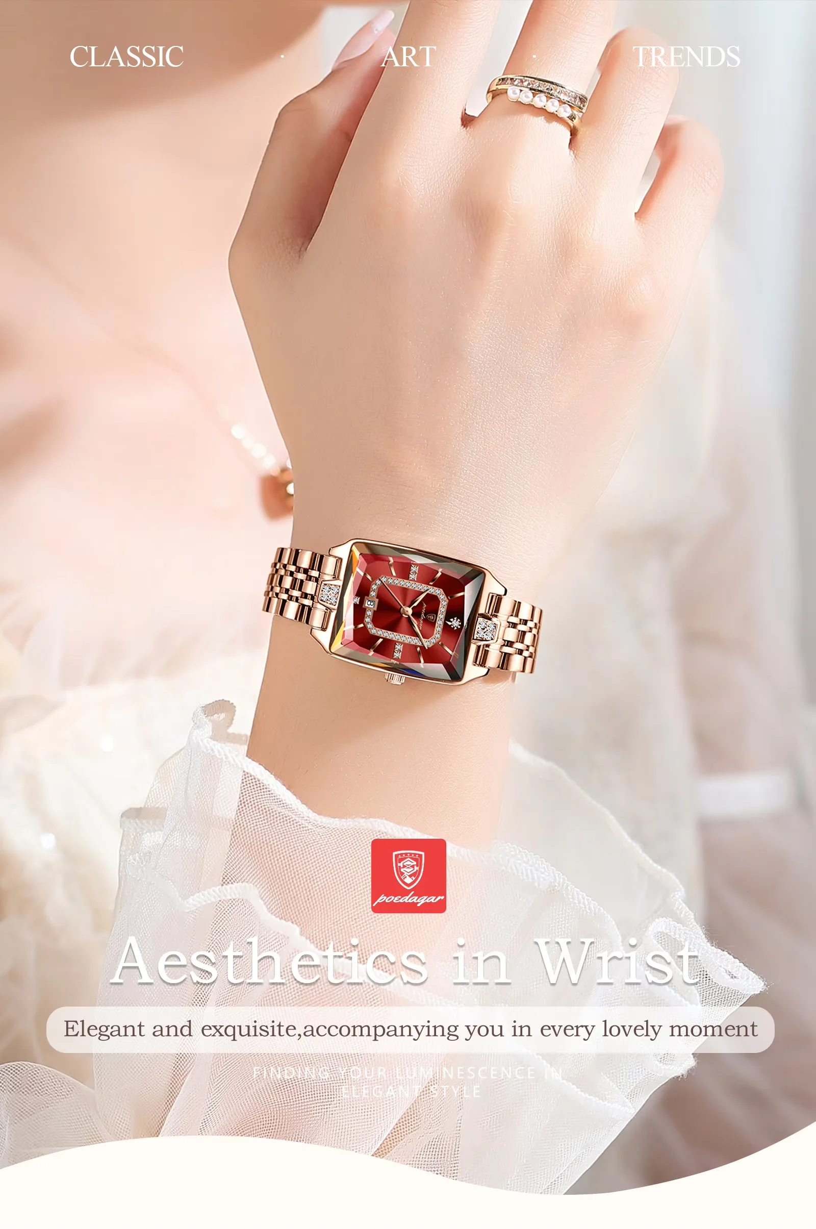 Poedagar 785 Women's Rectangle Quartz Watch Stainless Steel