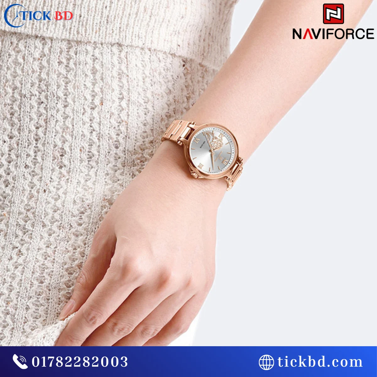 NAVIFORCE NF5060 Women's Elegant Analog Watch Floral Dial Roman Numerals