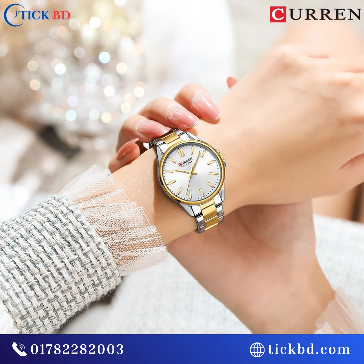 Curren 9090 Ladies' Fashion Quartz Watch Stainless Steel Rhinestone