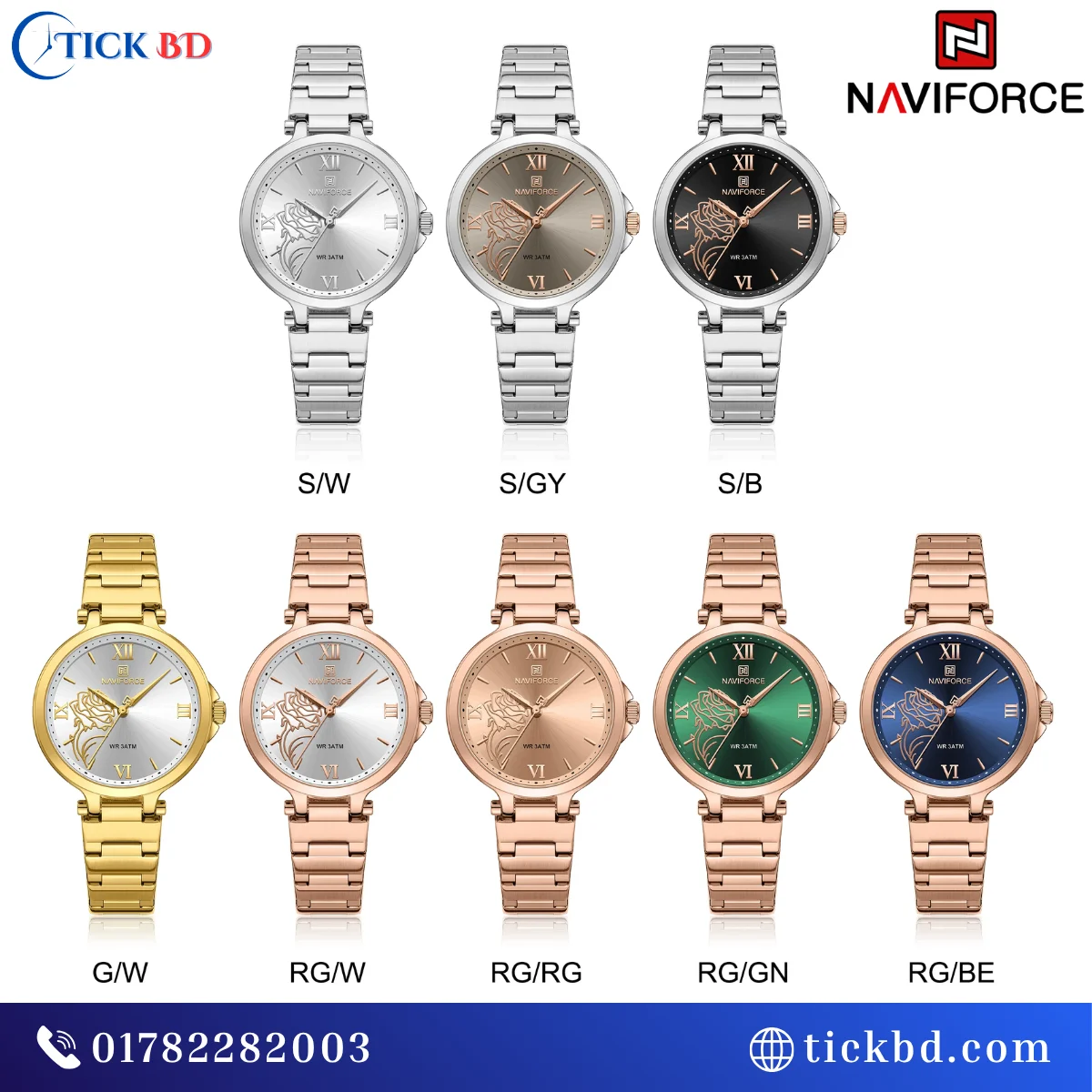 NAVIFORCE NF5060 Women's Elegant Analog Watch Floral Dial Roman Numerals