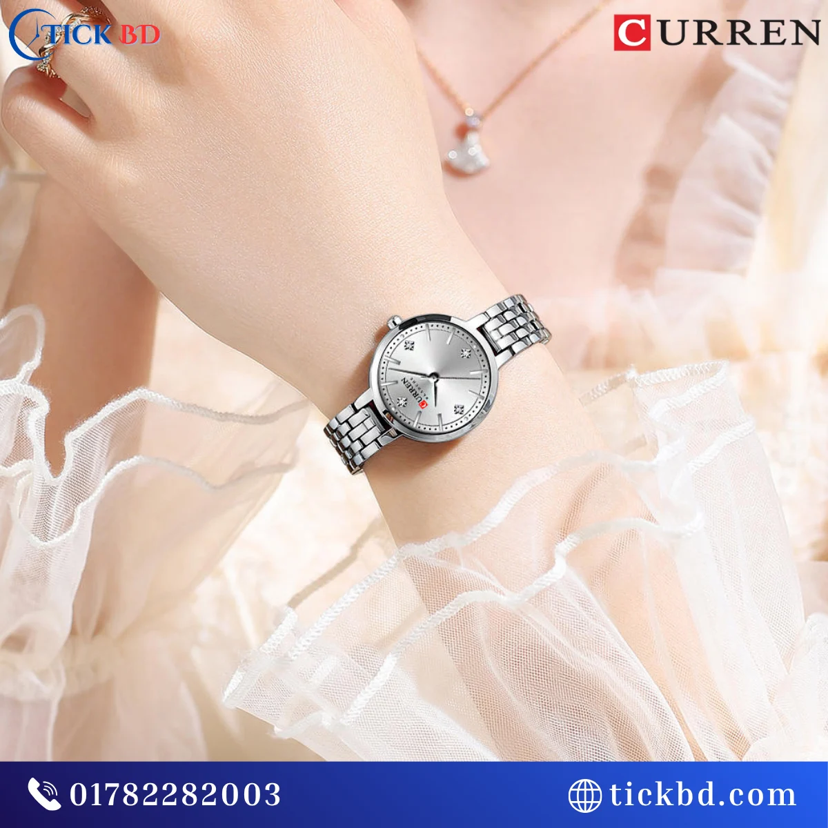 Curren 9106 Women's Luxury Analog Quartz Watch Stainless Steel Mesh