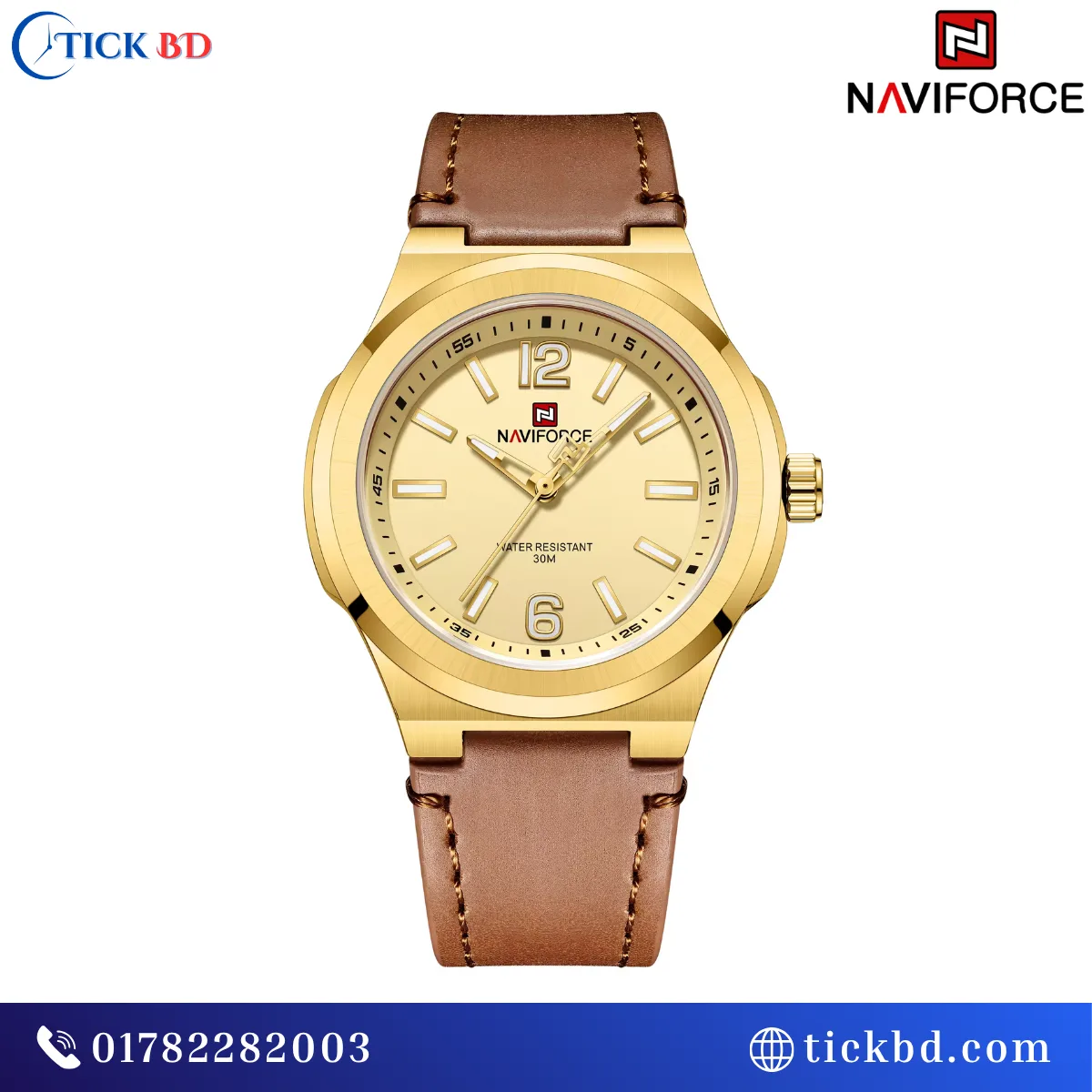 NAVIFORCE NF9233 Minimalist Men's Analog Watch – Japanese Seiko Movement with PU Leather Strap | Best Price in Bangladesh