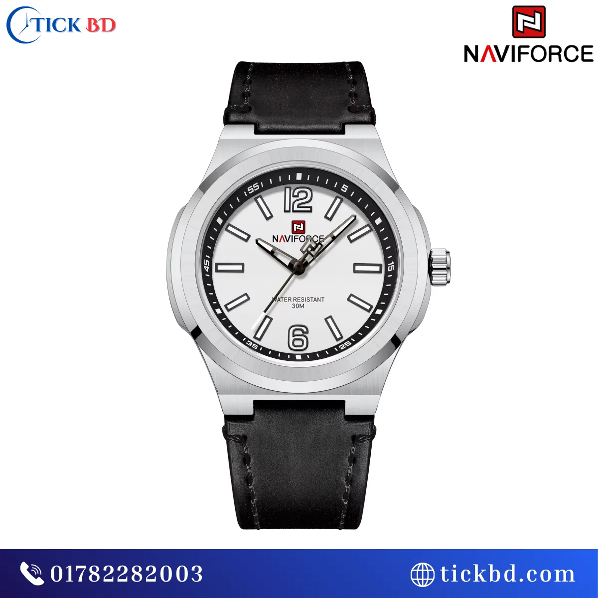 NAVIFORCE NF9233 Minimalist Men's Analog Watch – Japanese Seiko Movement with PU Leather Strap | Best Price in Bangladesh