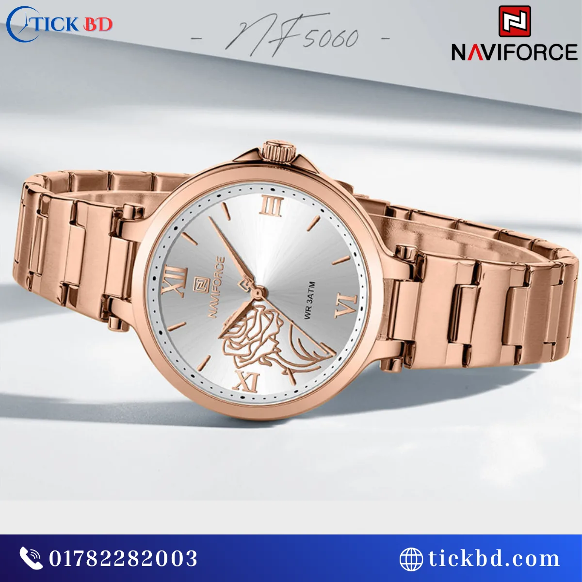 NAVIFORCE NF5060 Women's Elegant Analog Watch Floral Dial Roman Numerals