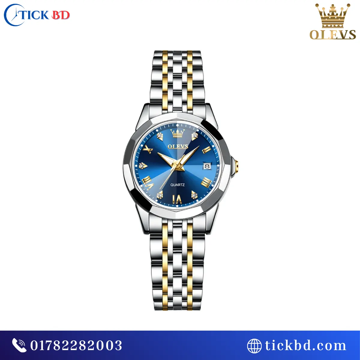 OLEVS 9931 Women's Luxury Quartz Watch Rhombic Diamond Cut Glass Dual Calendar