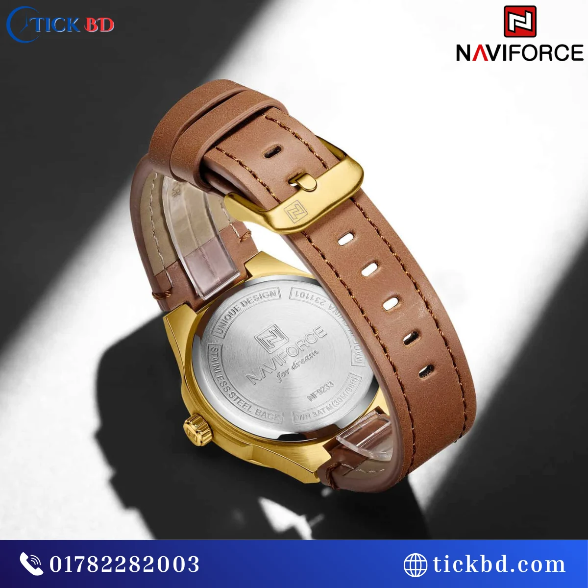 NAVIFORCE NF9233 Minimalist Men's Analog Watch – Japanese Seiko Movement with PU Leather Strap | Best Price in Bangladesh