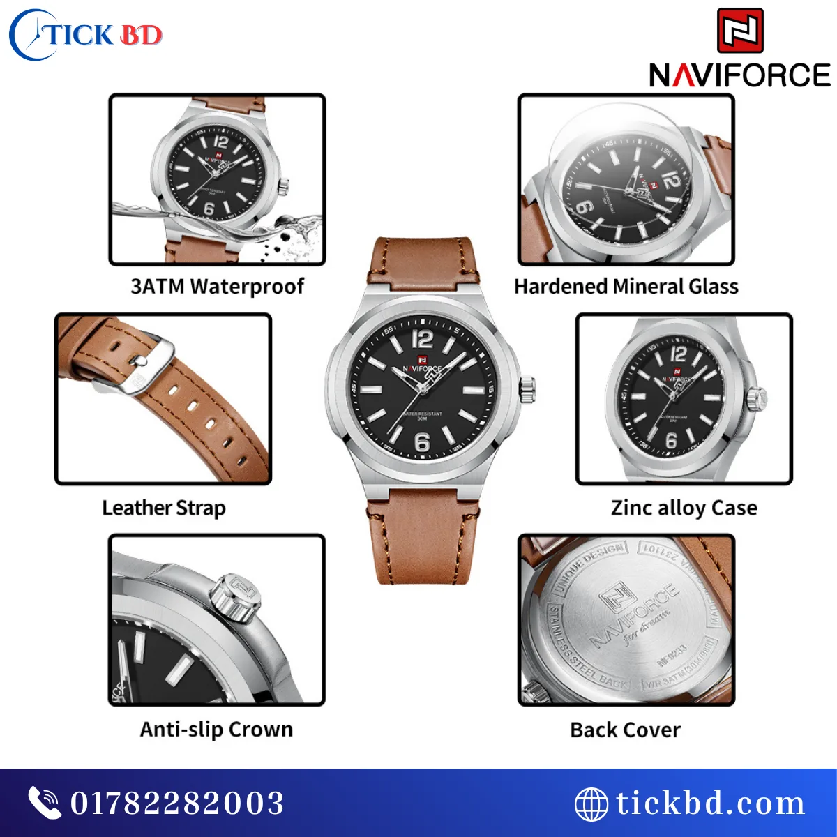 NAVIFORCE NF9233 Minimalist Men's Analog Watch PU Leather Strap Date Display