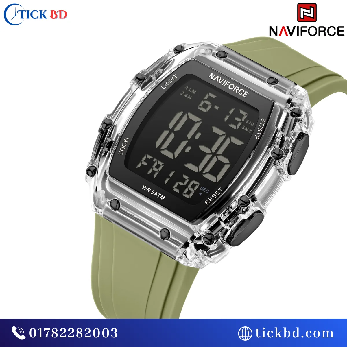 NAVIFORCE NF6107 Sport Digital Watch Silicone Strap LED Backlight