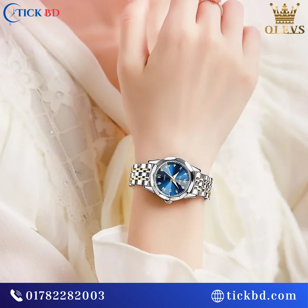 OLEVS 9931 Women's Luxury Quartz Watch Rhombic Diamond Cut Glass Dual Calendar