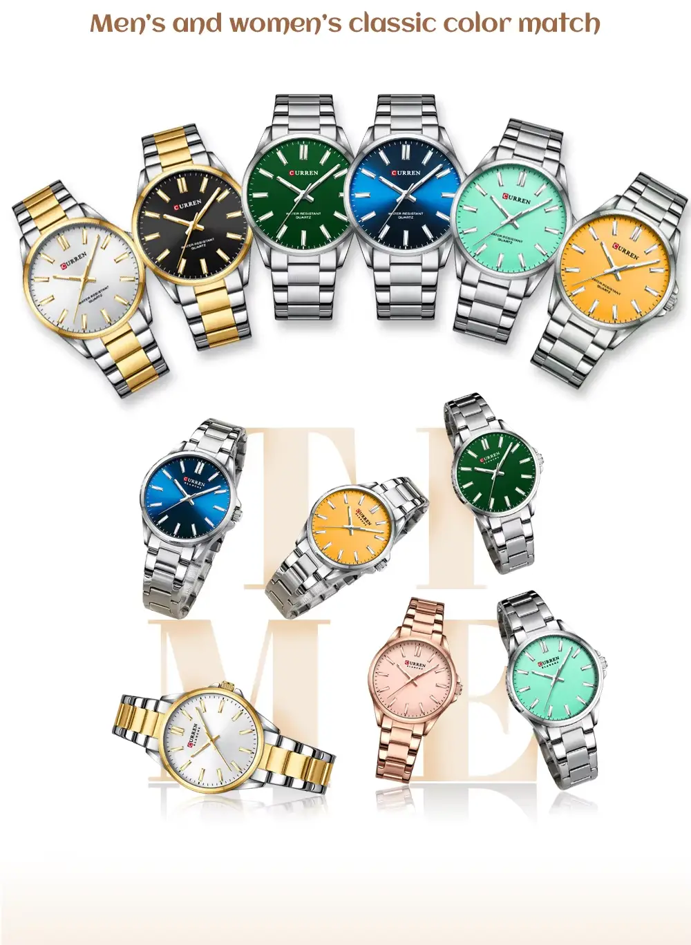 Curren 9090 Couple Watch Set Stainless Steel Matching Watches