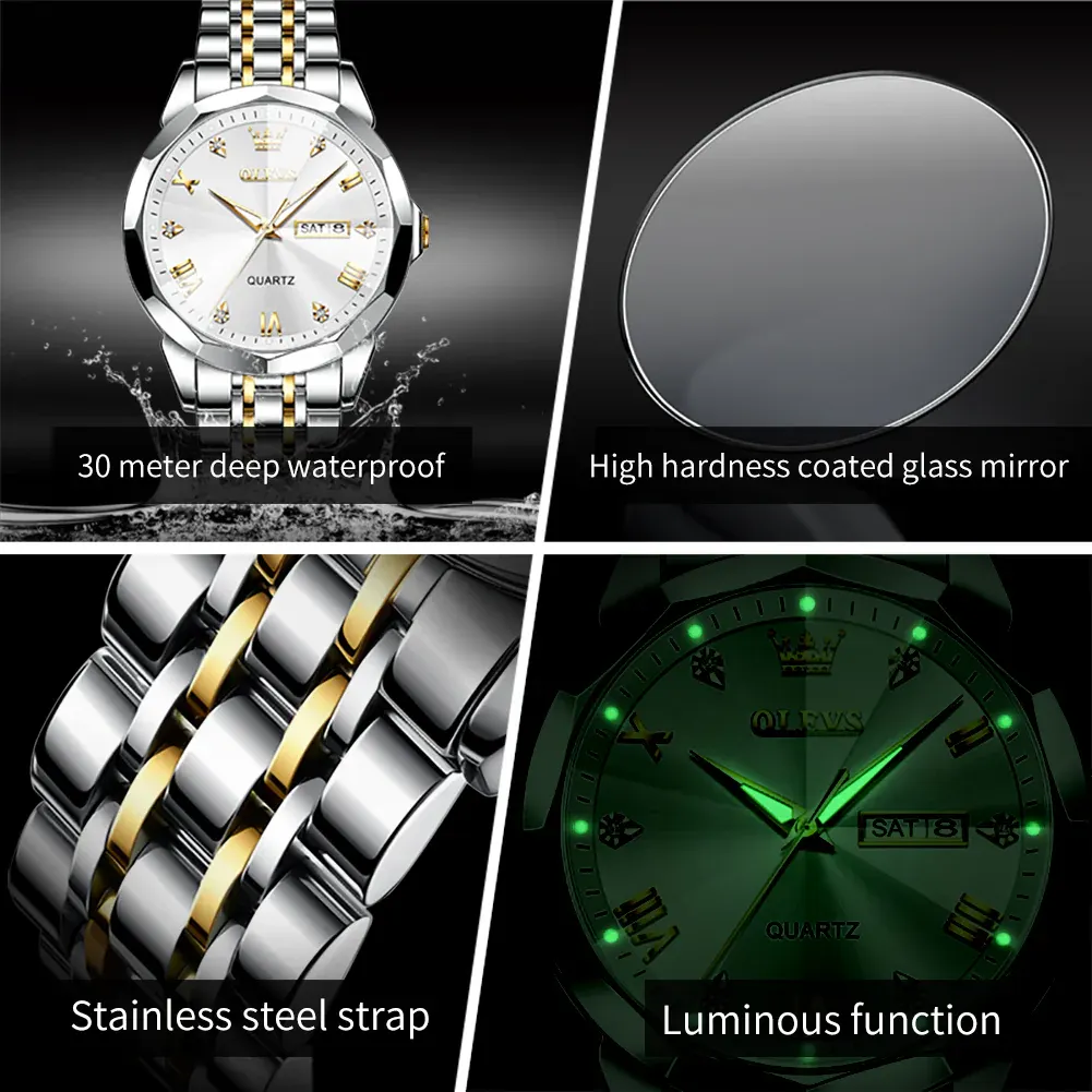 OLEVS 9931 Men's Quartz Analog Watch Stainless Steel Date Display