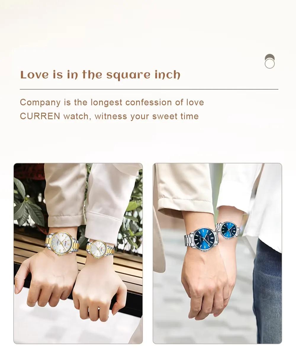 Curren 9090 Couple Watch Set Stainless Steel Matching Watches
