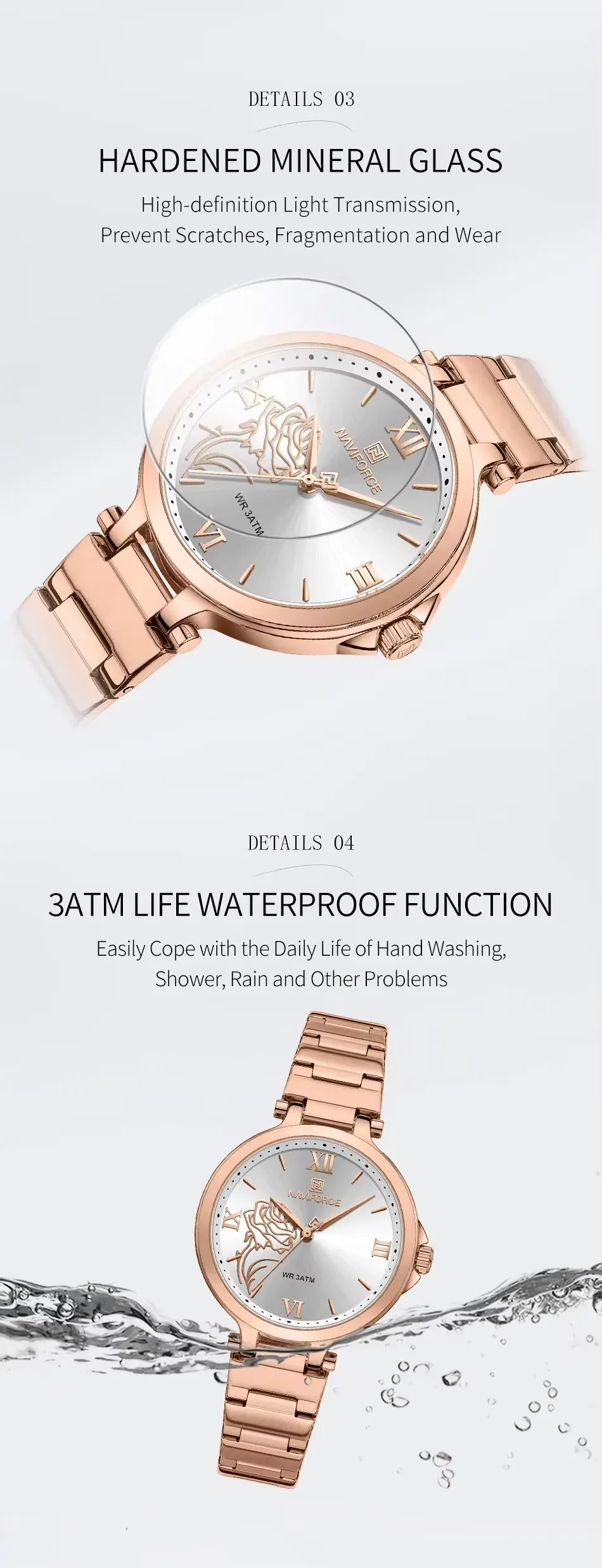 NAVIFORCE NF5060 Women's Elegant Analog Watch Floral Dial Roman Numerals