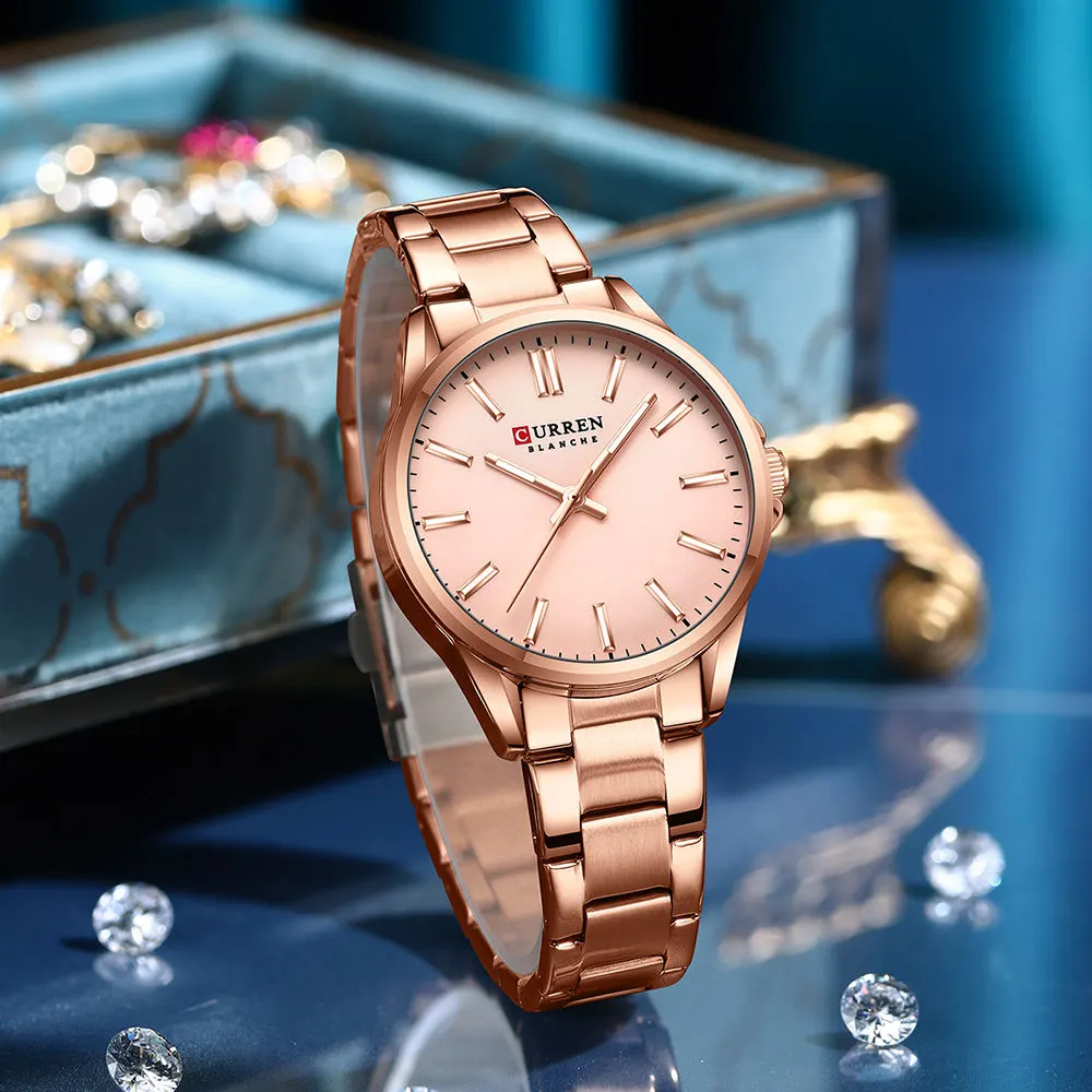 Curren 9090 Ladies' Fashion Quartz Watch Stainless Steel Rhinestone
