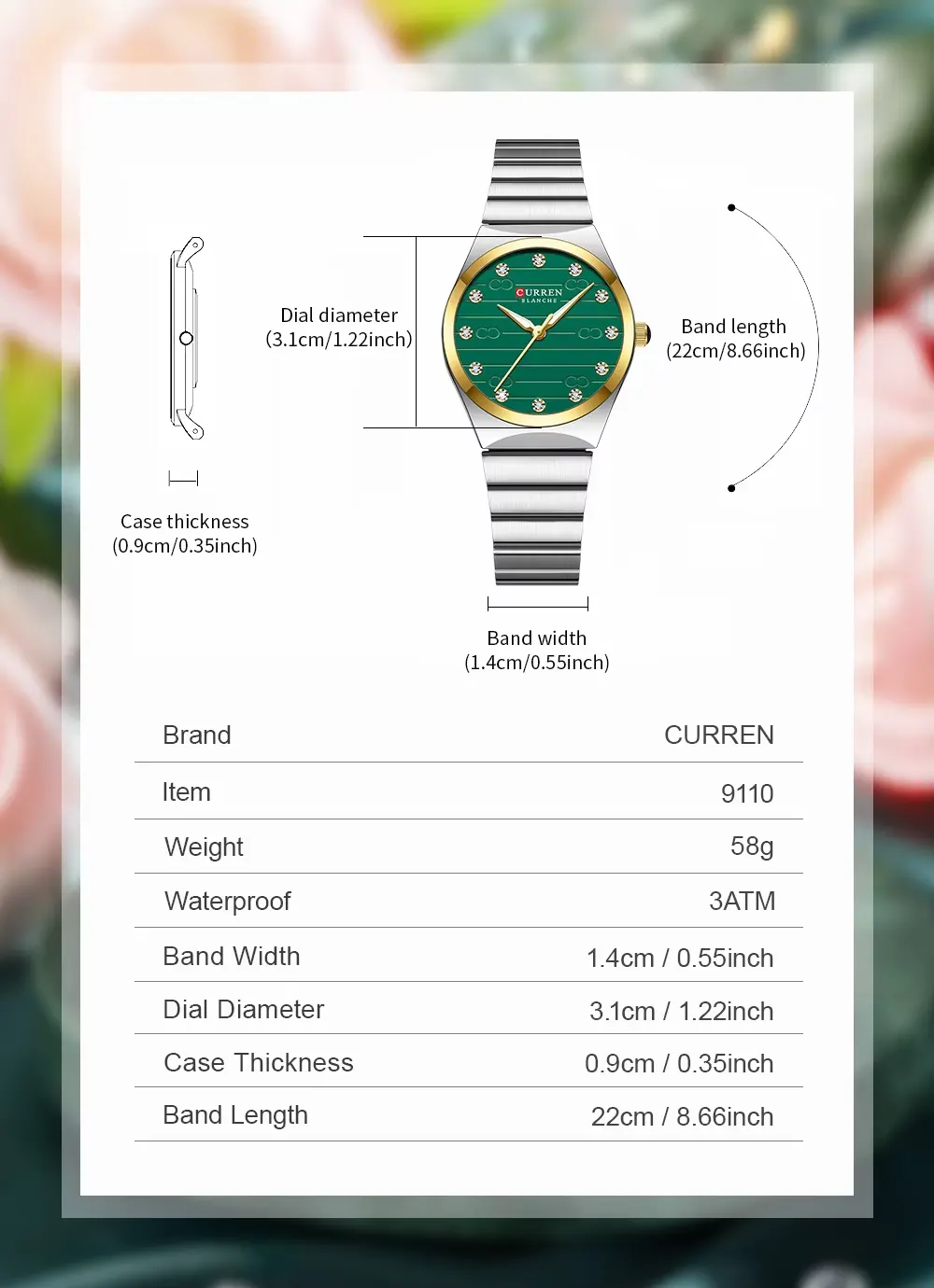Curren 9110 Women's Minimalist Quartz Watch – Stainless Steel Round Dial
