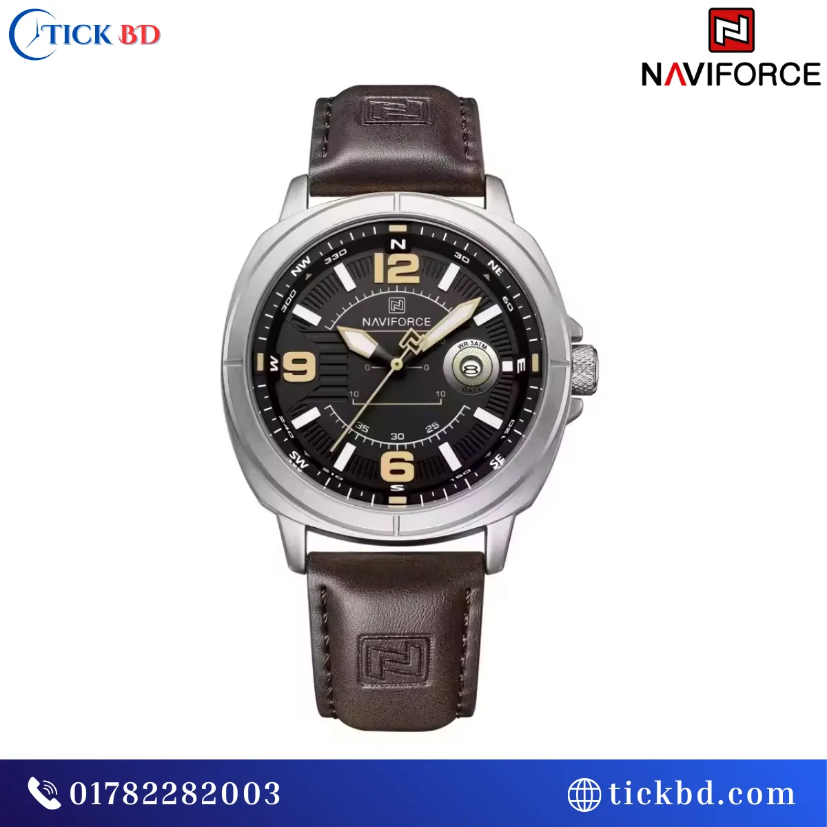 NAVIFORCE NF8078 Men's Sports Watch Compass Dial Leather Strap