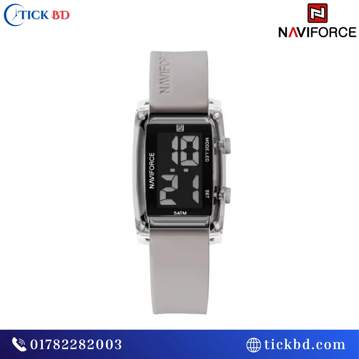NAVIFORCE NF7118 Women's Square Digital Watch Silicone Strap LED Light