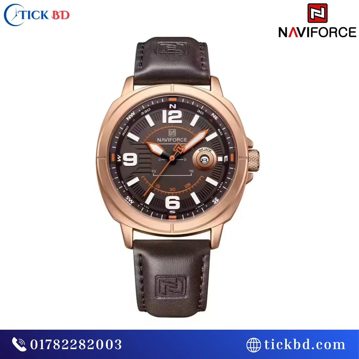 NAVIFORCE NF8078 Men's Sports Watch Compass Dial Leather Strap