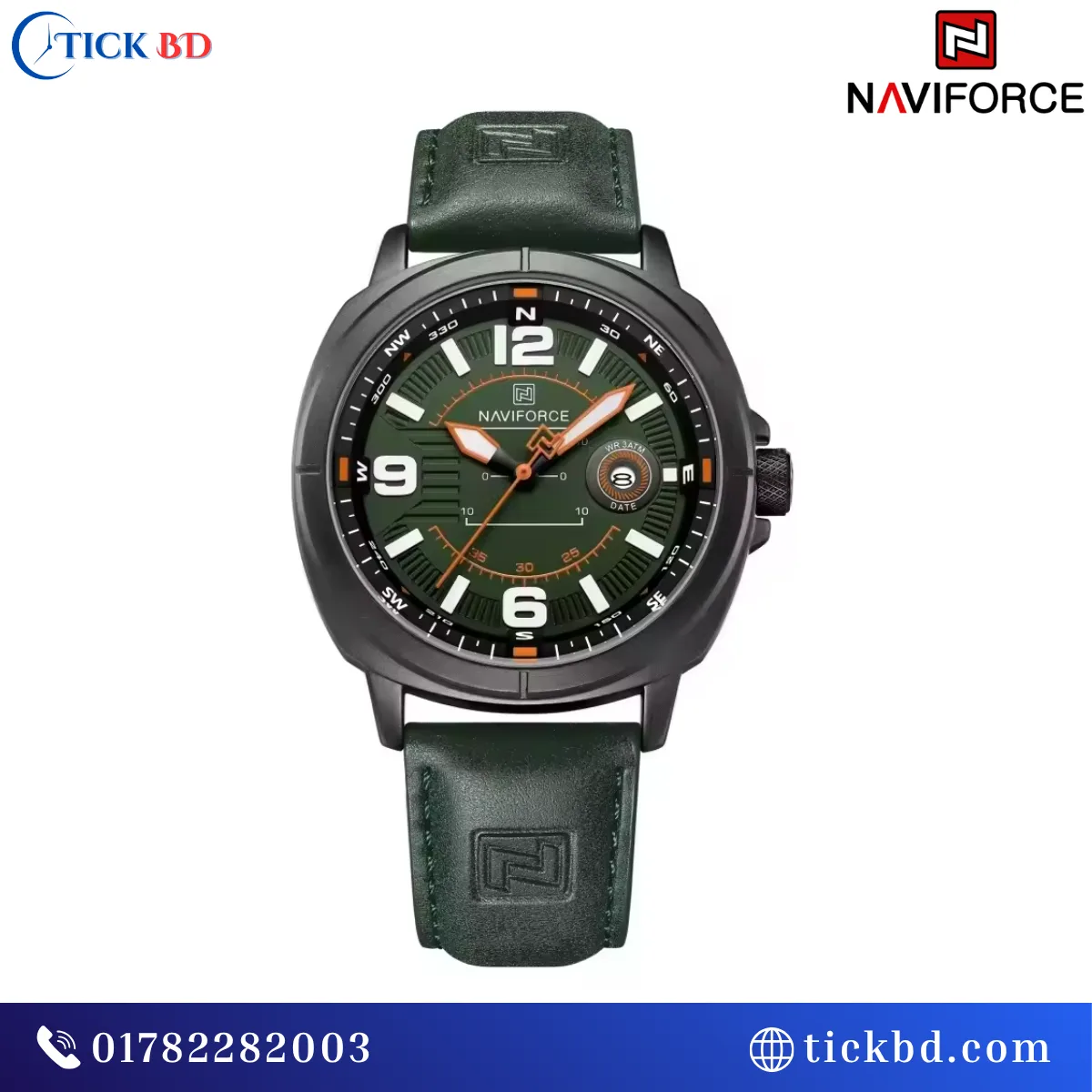 NAVIFORCE NF8078 Men's Sports Watch Compass Dial Leather Strap