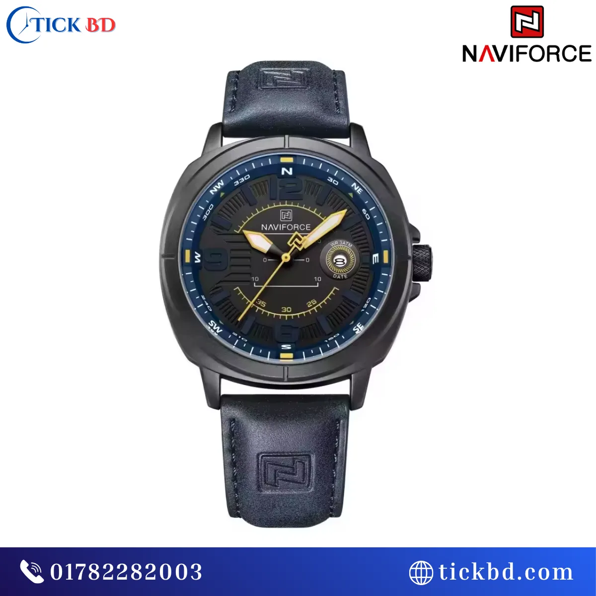 NAVIFORCE NF8078 Men's Sports Watch Compass Dial Leather Strap