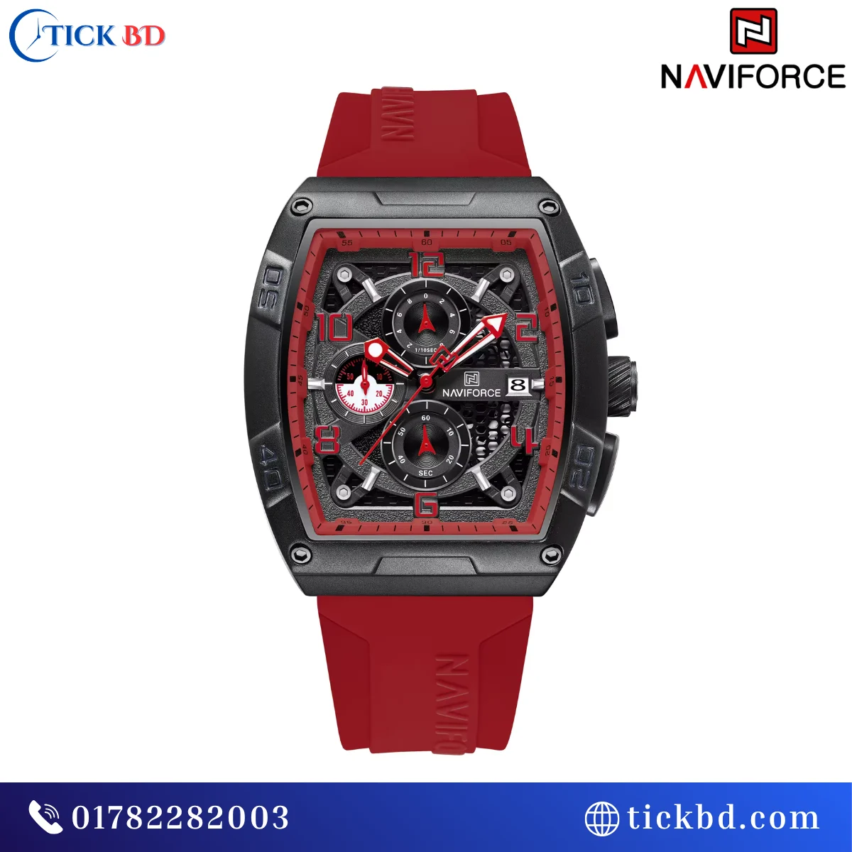 NAVIFORCE NF8052 Men's Sports Chronograph Watch Silicone Strap Barrel Case