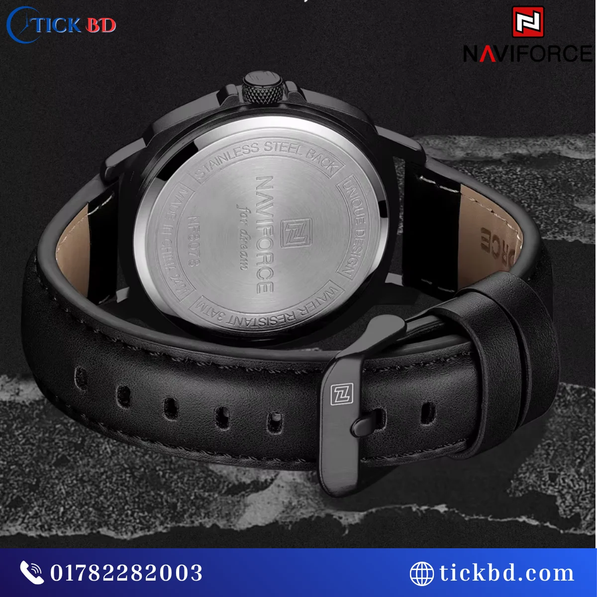 NAVIFORCE NF8078 Men's Sports Watch Compass Dial Leather Strap