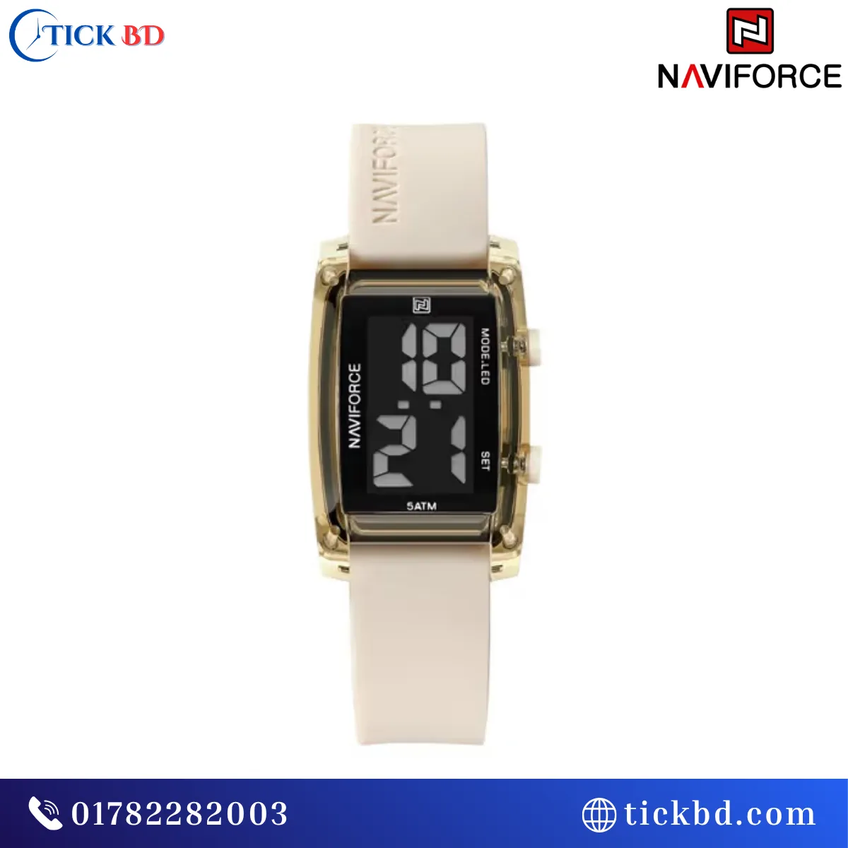 NAVIFORCE NF7118 Women's Square Digital Watch Silicone Strap LED Light