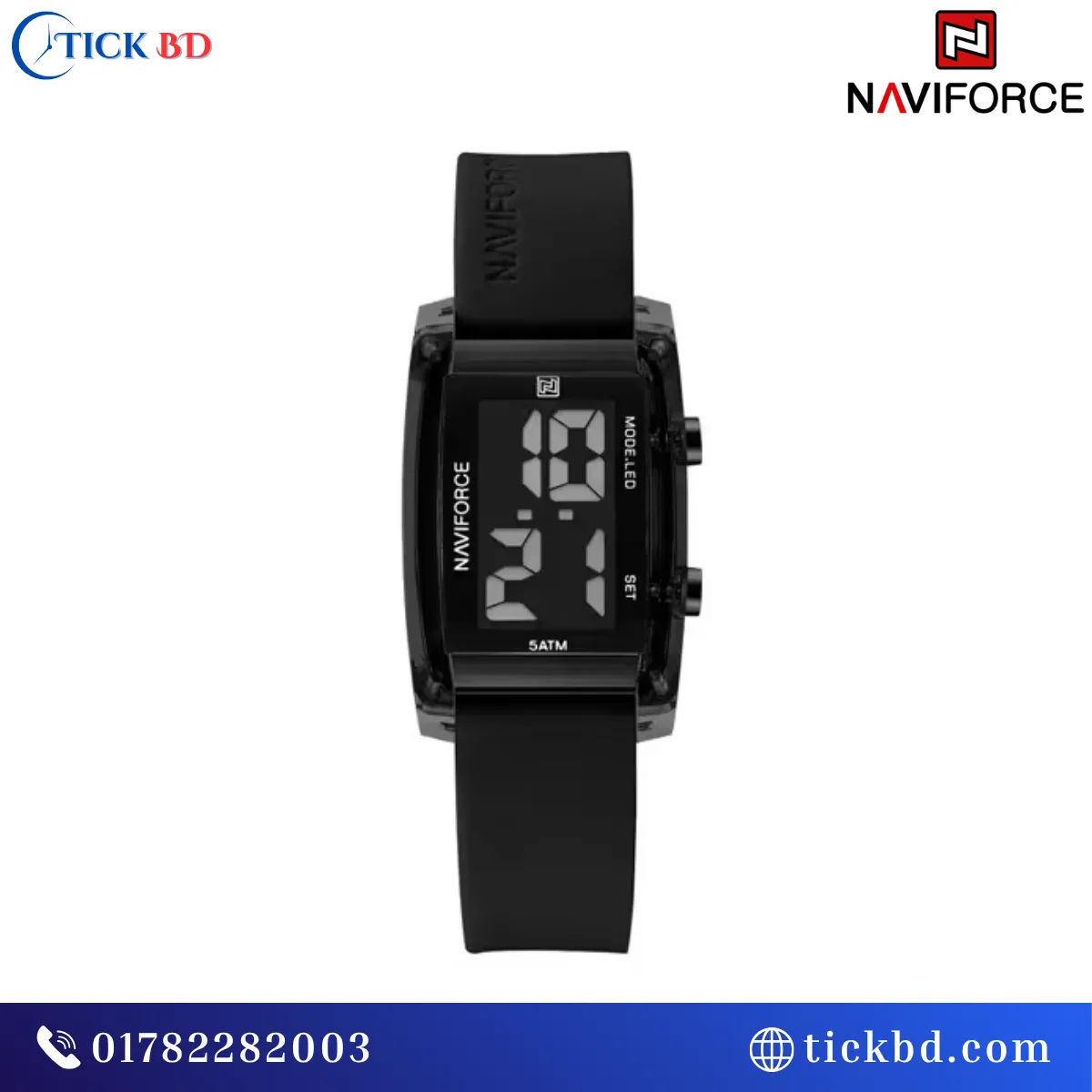 NAVIFORCE NF7118 Women's Square Digital Watch Silicone Strap LED Light