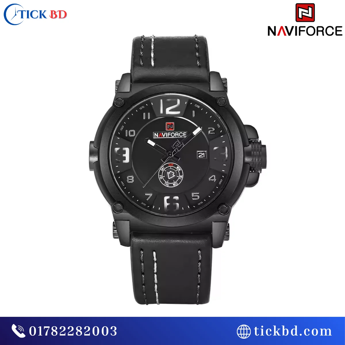 NAVIFORCE NF9099 Men's Analog Quartz Watch Leather Strap Day Date Display