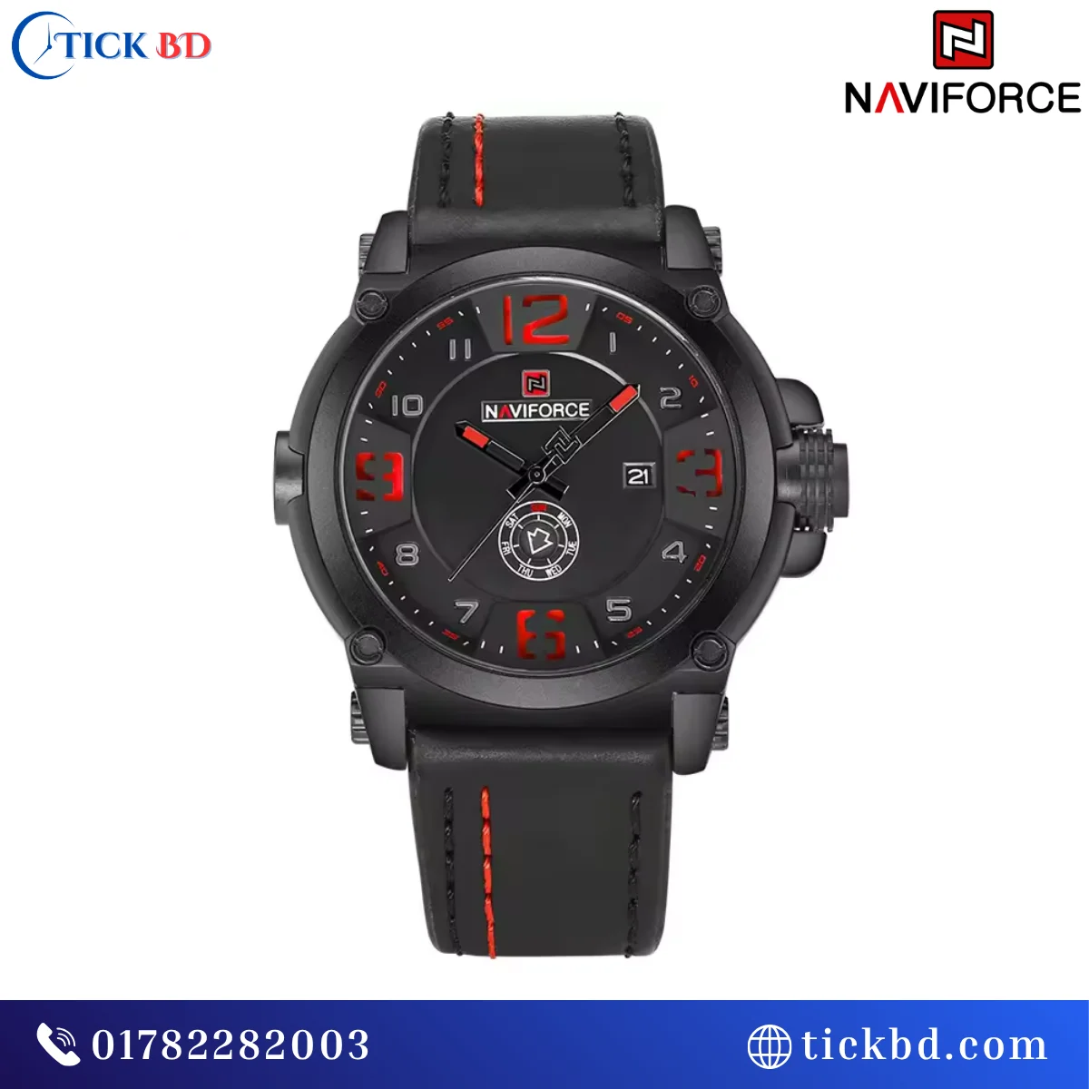 NAVIFORCE NF9099 Men's Analog Quartz Watch Leather Strap Day Date Display