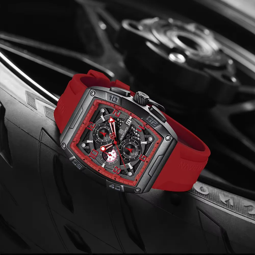 NAVIFORCE NF8052 Men's Sports Chronograph Watch Silicone Strap Barrel Case