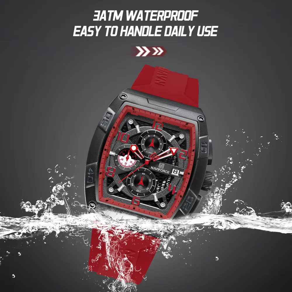 NAVIFORCE NF8052 Men's Sports Chronograph Watch Silicone Strap Barrel Case